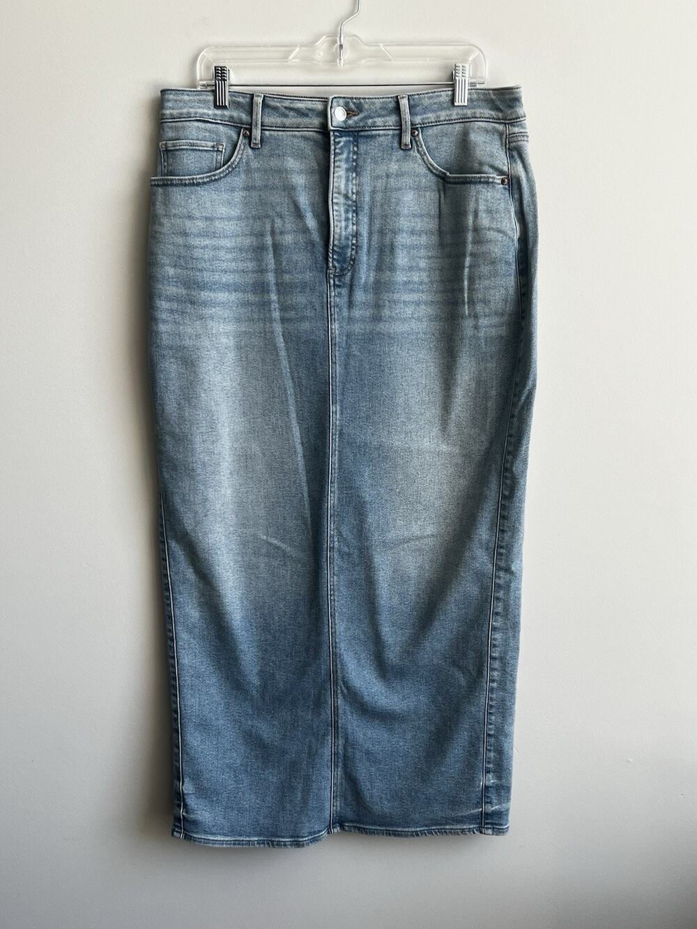 EXPRESS Maxi Denim Skirt High-Rise Light Wash Back Slit Size 12